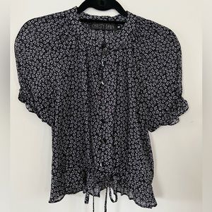 CHRISTY DAWN SEMI-SHEER FLORAL BLOUSE - MEDIUM - NAVY